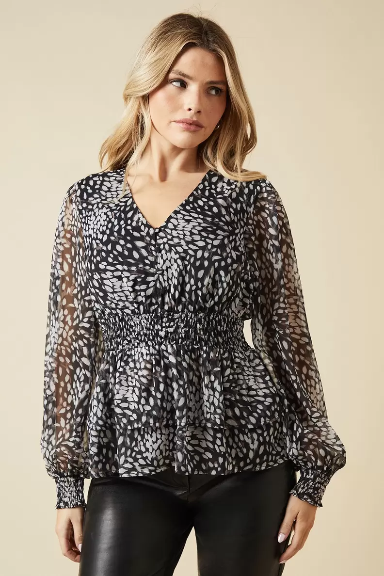 Mono Abstract Button Front Double Ruffle Chiffon Blouse offers at £12.25 in Dorothy Perkins