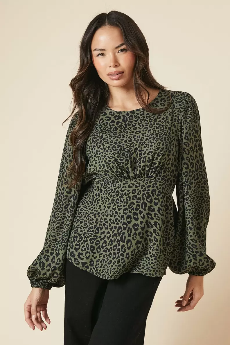 Khaki Animal Tea Blouse offers at £14.5 in Dorothy Perkins