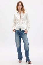 White Satin Ruched Long Sleeve Shirt offers at £15 in Gap