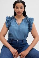Blue Relaxed Short Sleeve Ruffle Top offers at £10 in Gap