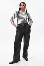 Loose Black Mid Rise Faux-Leather Loose Trousers offers at £19 in Gap