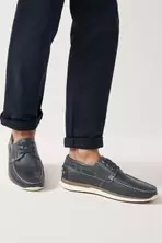 Standard Navy Blue Leather Boat Shoes offers at £22 in Gap