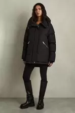 Reiss Black Lexie Concealed-Hood Puffer Coat offers at £168 in Gap