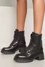 Lipsy Black Chunky Casual Biker Zip Faux Leather Ankle Boot offers at £24 in Gap