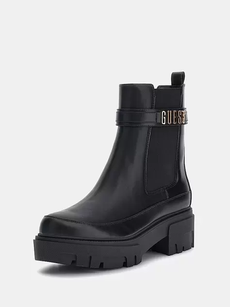 Yelma lettering logo ankle boots offers at £155 in Guess