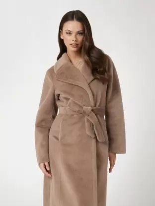 Faux fur long coat offers at £300 in Guess