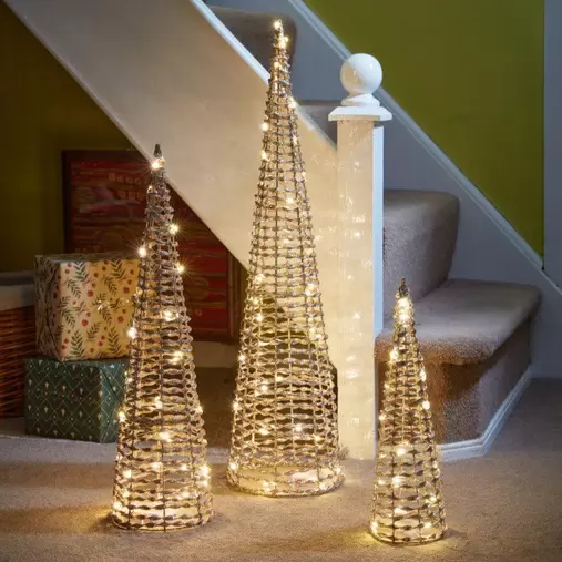 Three Kings Set of 3 Light Up Glitter Twist Tree Christmas Decorations – Gold offers at £34.99 in Hillier Garden Centres