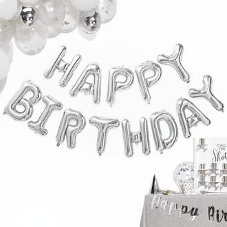 Let's Party Happy Birthday Balloon Banner - Silver offers at £2.99 in Home Bargains