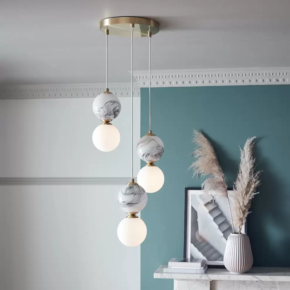 House Beautiful Delta 3 Light Marble Cluster - Brass & Opal offers at £33 in Homebase