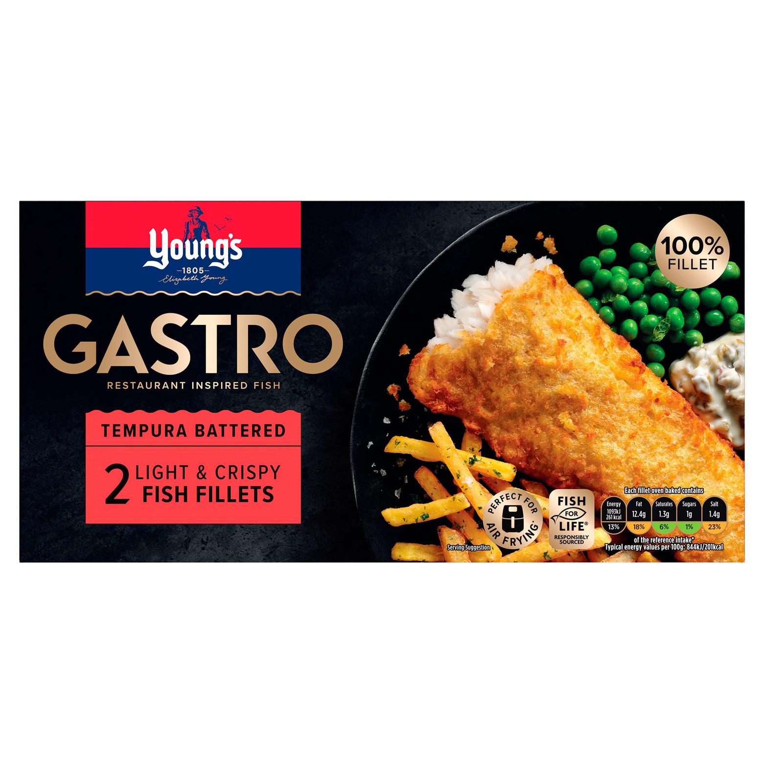 Young's Gastro Tempura Battered 2 Light & Crispy Fish Fillets 270g offers at £2.25 in Iceland