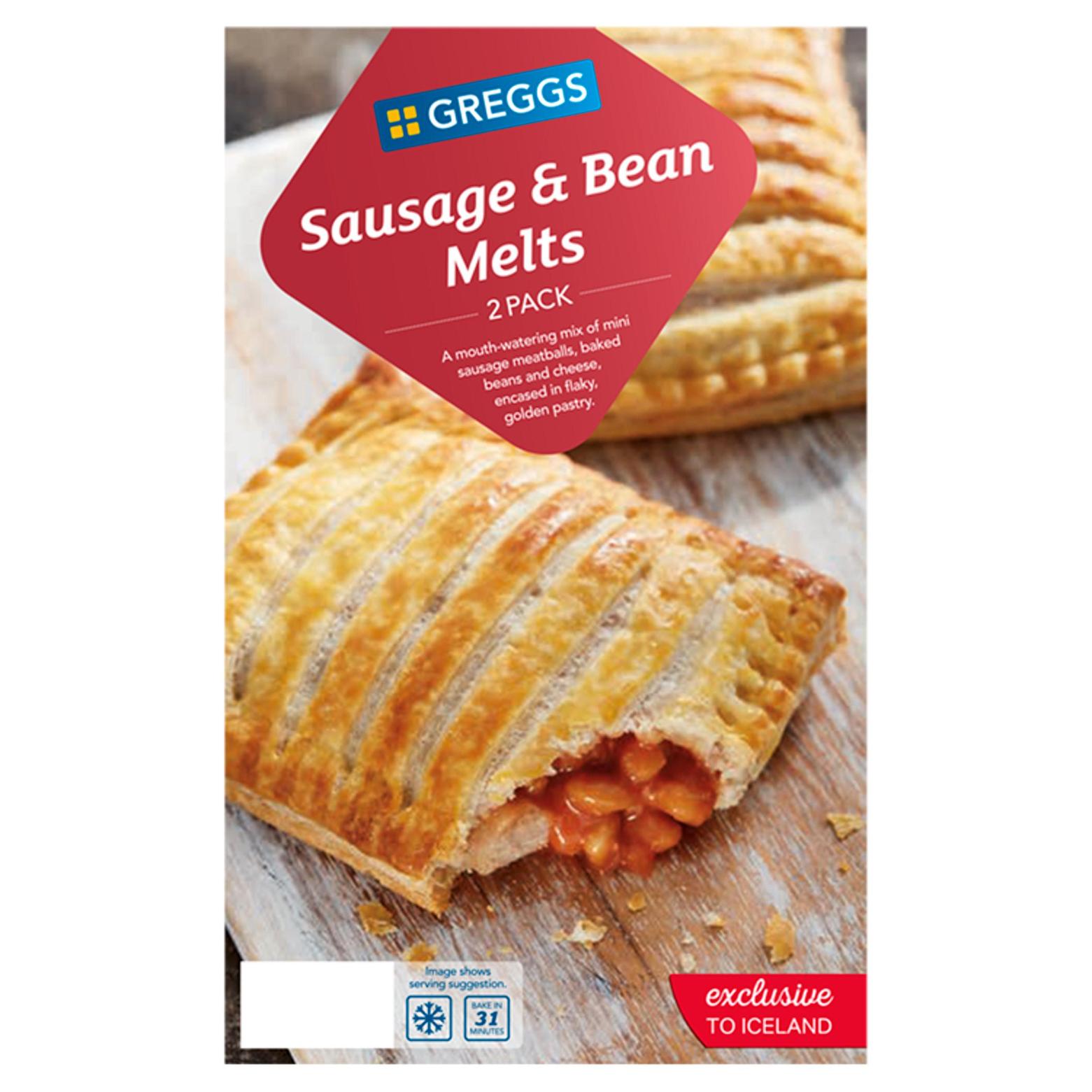 Greggs 2 Sausage & Bean Melts 308g offers at £3 in Iceland