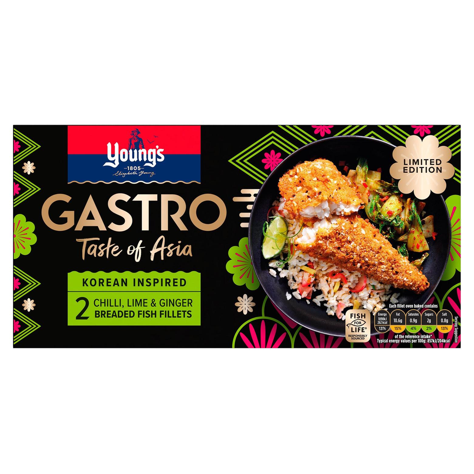 Young's Limited Edition Gastro 2 Chilli, Lime & Ginger Breaded Fish Fillets 270g offers at £4.5 in Iceland