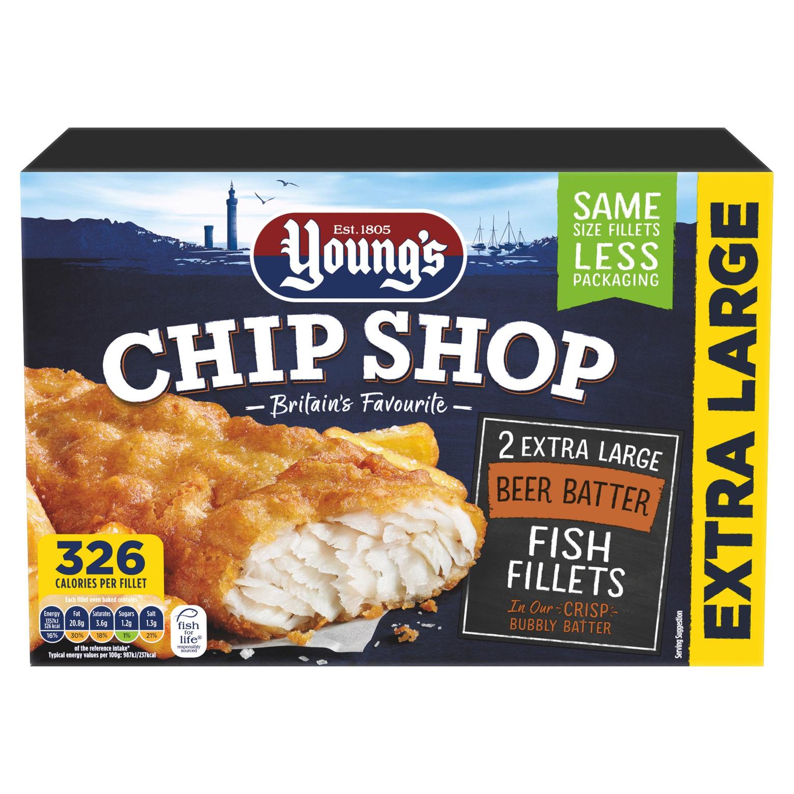 Young's Chip Shop 2 Extra Large Beer Batter Fish Fillet 300g offers at £1.75 in Iceland