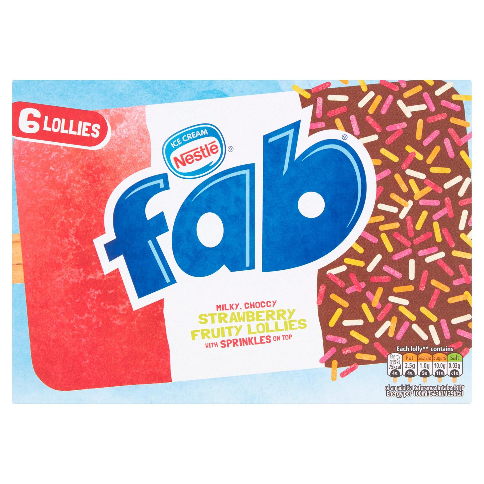 Fab Strawberry Ice Lollies 6x58ml offers at £2.5 in Iceland