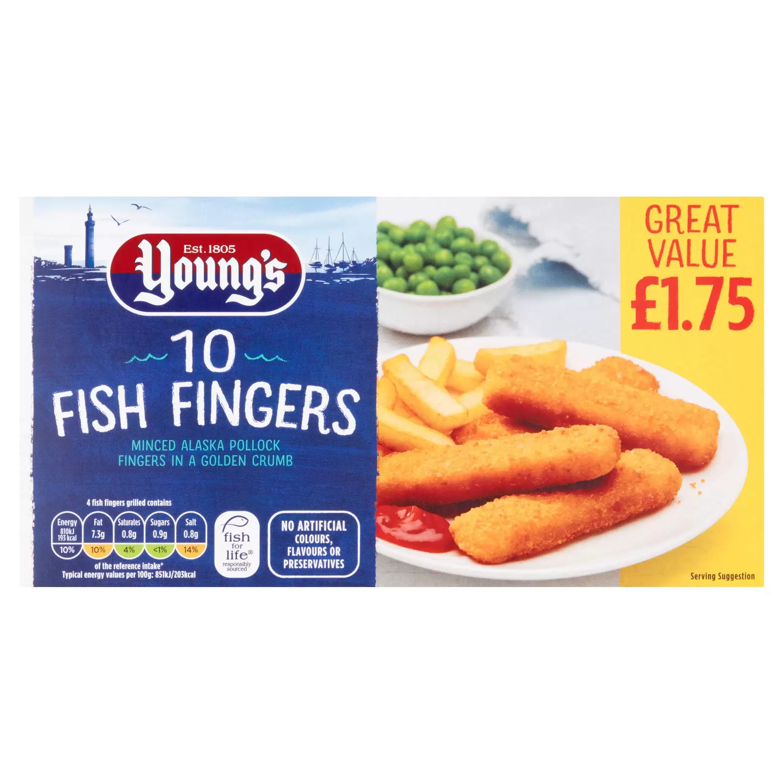 Young's 10 Fish Fingers 250g offers at £1 in Iceland